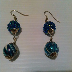 Women's Handmade Blue Swirly and Resin Earrings